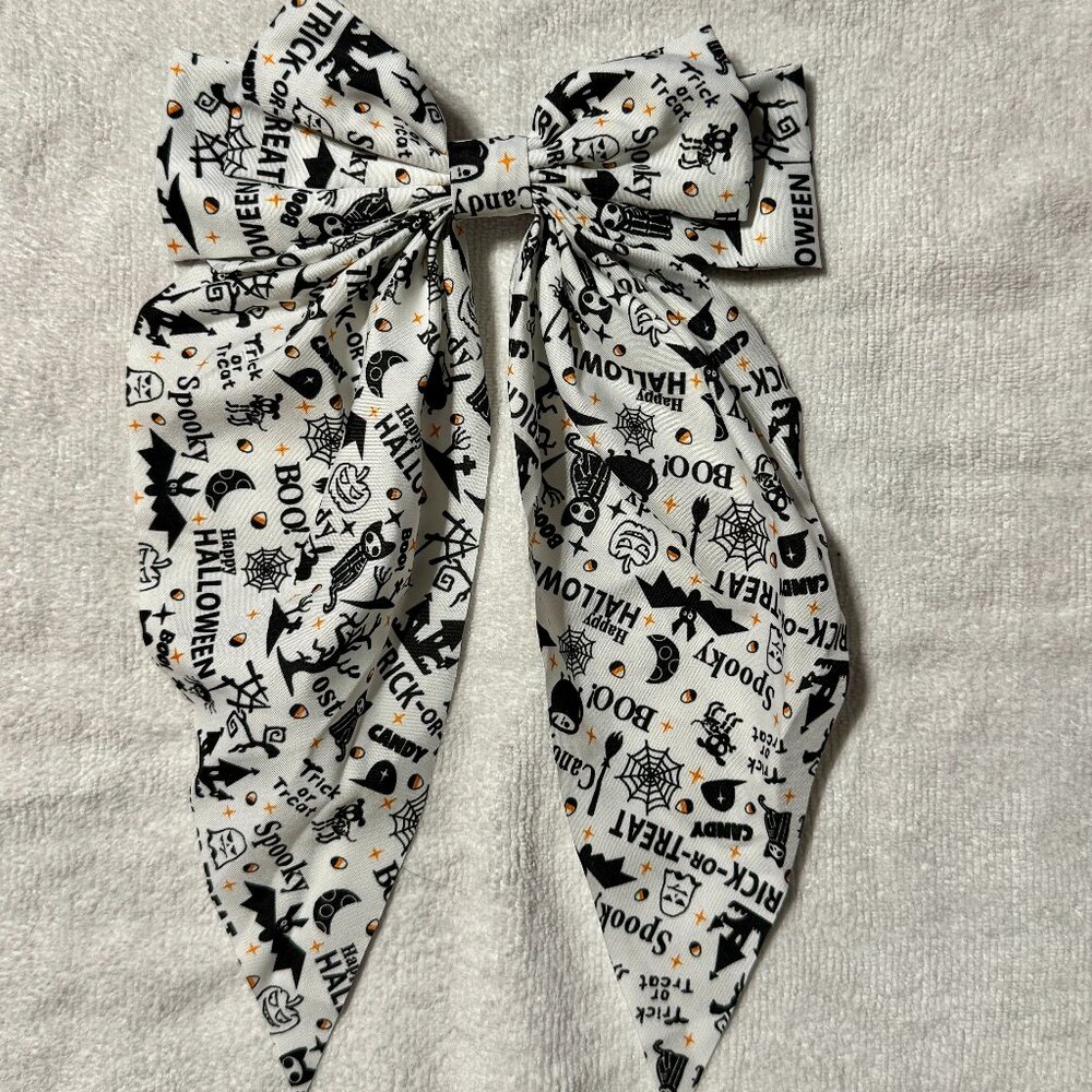 Moon Bat Spider Web Broom Pumpkin Fabric Hair Bow